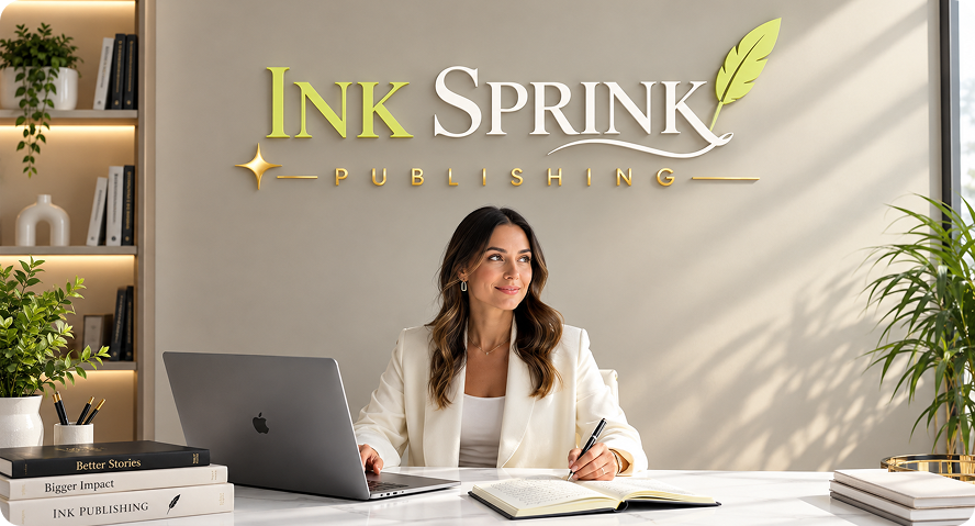 Ink Sprink Publishing team member working at a desk